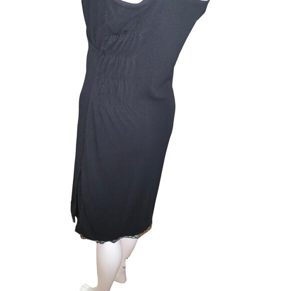 Kenneth Cole Black V neck Strappy Pleated Lace Bottom Dress M - Picture 6 of 7